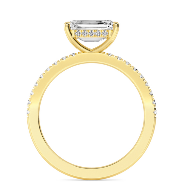 Emerald Cut East West Shoulder Set Lab Diamond Engagement Ring (Floating Head) (1ct+)