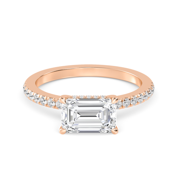 Emerald Cut East West Shoulder Set Lab Diamond Engagement Ring (Floating Head) (1ct+)