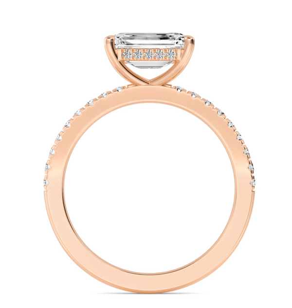 Emerald Cut East West Shoulder Set Lab Diamond Engagement Ring (Floating Head) (1ct+)