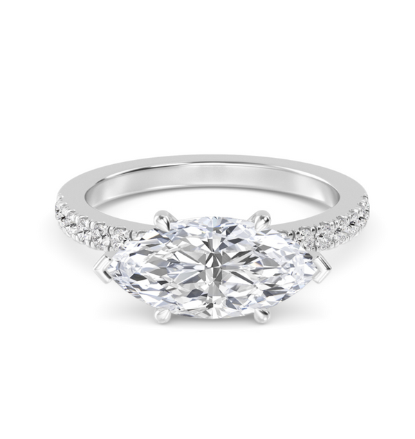 Marquise Cut East West Shoulder Set Lab Diamond Engagement Ring (Floating Head) (1ct+)