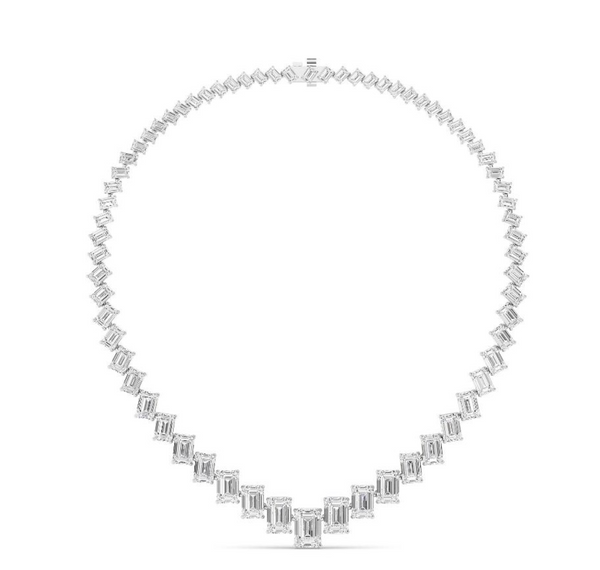 Fancy Cut Graduating Emerald Cut Lab Diamond Tennis Necklace
