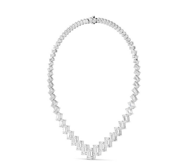 Fancy Cut Graduating Emerald Cut Lab Diamond Tennis Necklace