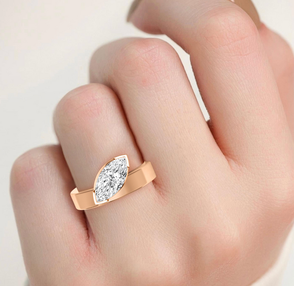 Marquise Cut Bold Gold Lab Diamond Engagement Ring (1ct+)