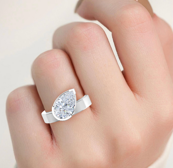 Pear Cut Bold Gold Lab Diamond Engagement Ring (1ct+)