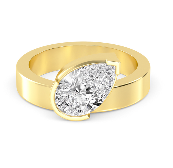 Pear Cut Bold Gold Lab Diamond Engagement Ring (1ct+)