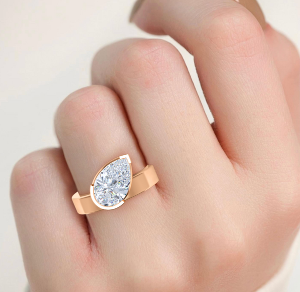 Pear Cut Bold Gold Lab Diamond Engagement Ring (1ct+)