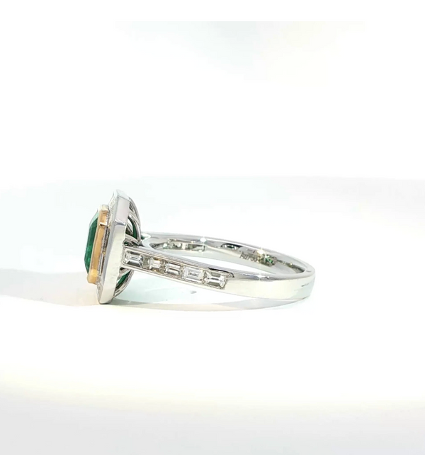 Asscher Cut Emerald and Diamond Bezel Halo Engagement Ring
