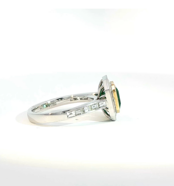 Asscher Cut Emerald and Diamond Bezel Halo Engagement Ring