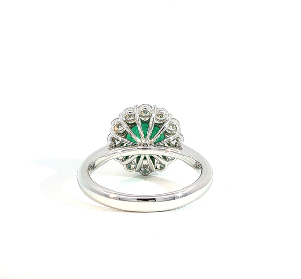 Round Cut Emerald and Diamond Halo Engagement Ring