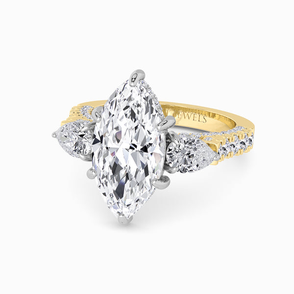 Marquise Trilogy Lab Diamond Engagement Ring With Pear Side Diamonds, 3D pave Band & Open Gallery (1.50CT+)