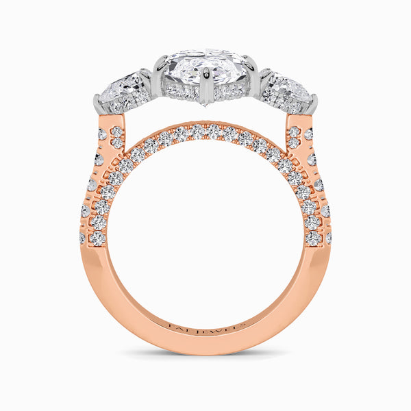 Marquise Trilogy Lab Diamond Engagement Ring With Pear Side Diamonds, 3D pave Band & Open Gallery (1.50CT+)