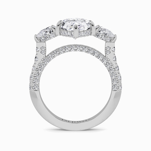 Marquise Trilogy Lab Diamond Engagement Ring With Pear Side Diamonds, 3D pave Band & Open Gallery (1.50CT+)