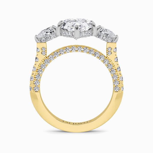 Marquise Trilogy Lab Diamond Engagement Ring With Pear Side Diamonds, 3D pave Band & Open Gallery (1.50CT+)