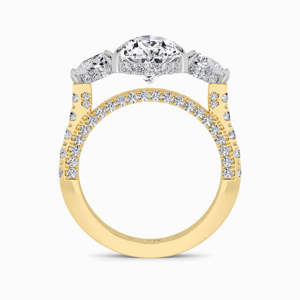 Pear Trilogy Lab Diamond Engagement Ring With Pear Side Diamonds, 3D pave Band & Open Gallery (1.50CT+)