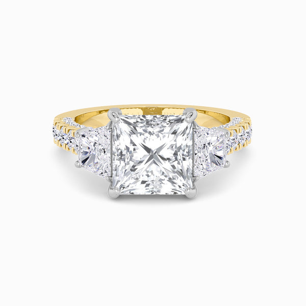 Princess Trilogy Lab Diamond Engagement Ring With Brilliant Trapezoid Side Diamonds, 3D pave Band & Open Gallery (1.50CT+)