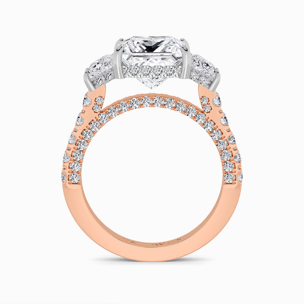 Princess Trilogy Lab Diamond Engagement Ring With Brilliant Trapezoid Side Diamonds, 3D pave Band & Open Gallery (1.50CT+)