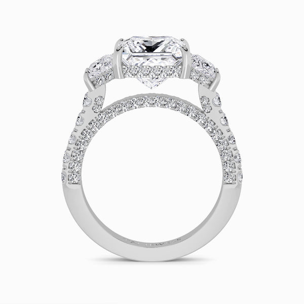 Princess Trilogy Lab Diamond Engagement Ring With Brilliant Trapezoid Side Diamonds, 3D pave Band & Open Gallery (1.50CT+)