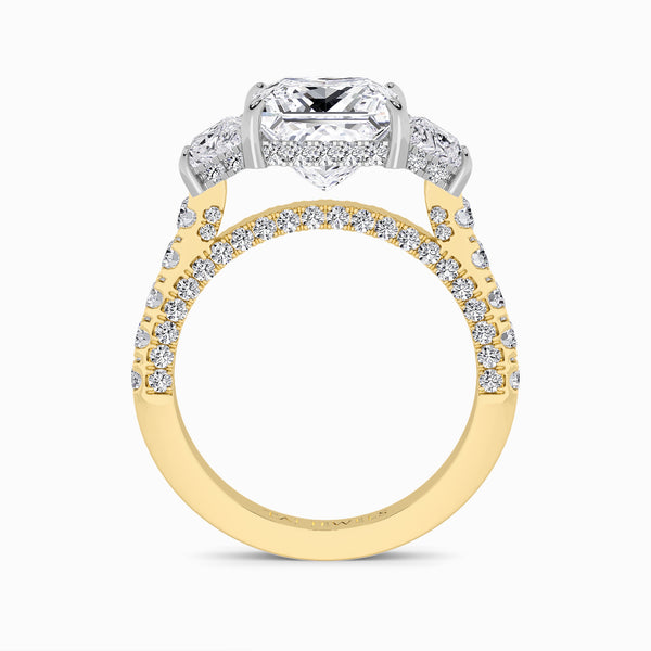 Princess Trilogy Lab Diamond Engagement Ring With Brilliant Trapezoid Side Diamonds, 3D pave Band & Open Gallery (1.50CT+)
