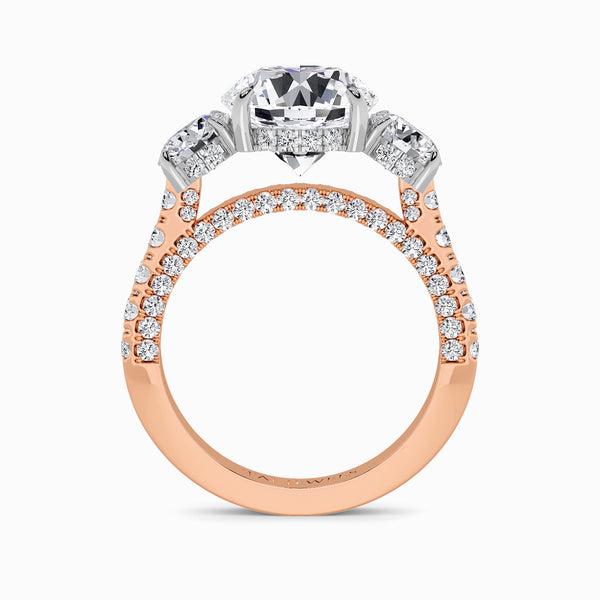 Round Trilogy Lab Diamond Engagement Ring With Round Brilliant Side Diamonds, 3D pave Band & Open Gallery (1.50CT+)