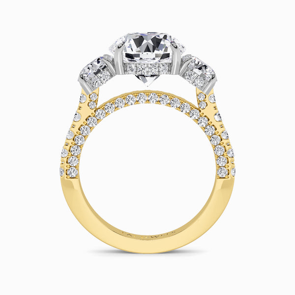 Round Trilogy Lab Diamond Engagement Ring With Round Brilliant Side Diamonds, 3D pave Band & Open Gallery (1.50CT+)