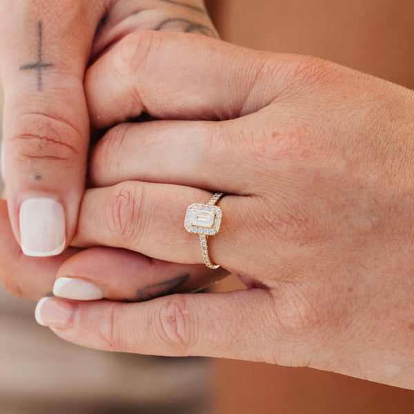 Emerald Cut Lab Diamond Halo Engagement Ring (Cathedral) (0.50ct+)