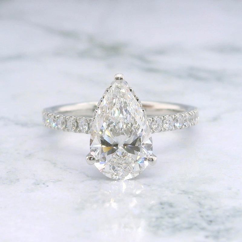 Lab Grown Pear Cut Hidden Halo Ring -1ct+