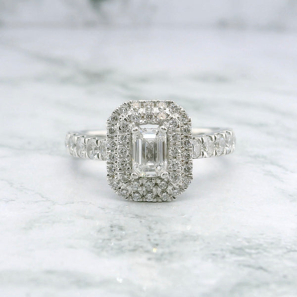 Natural Emerald Diamond Double Halo Engagement Ring - 1.44ct