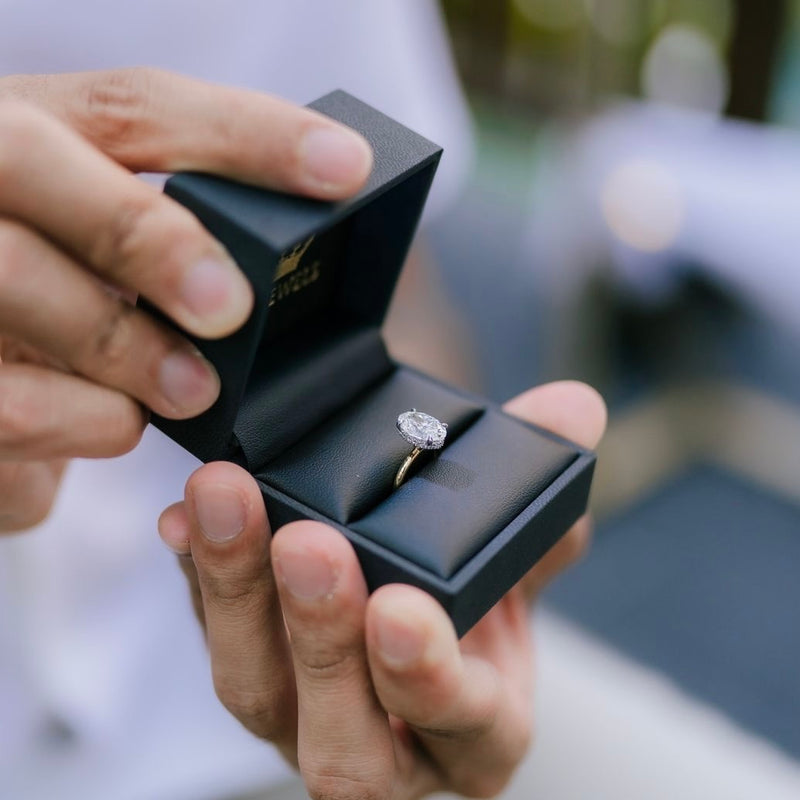 Oval Brilliant Cut Solitaire Plain Band Lab Diamond Engagement Ring (Floating Head) (1ct+)