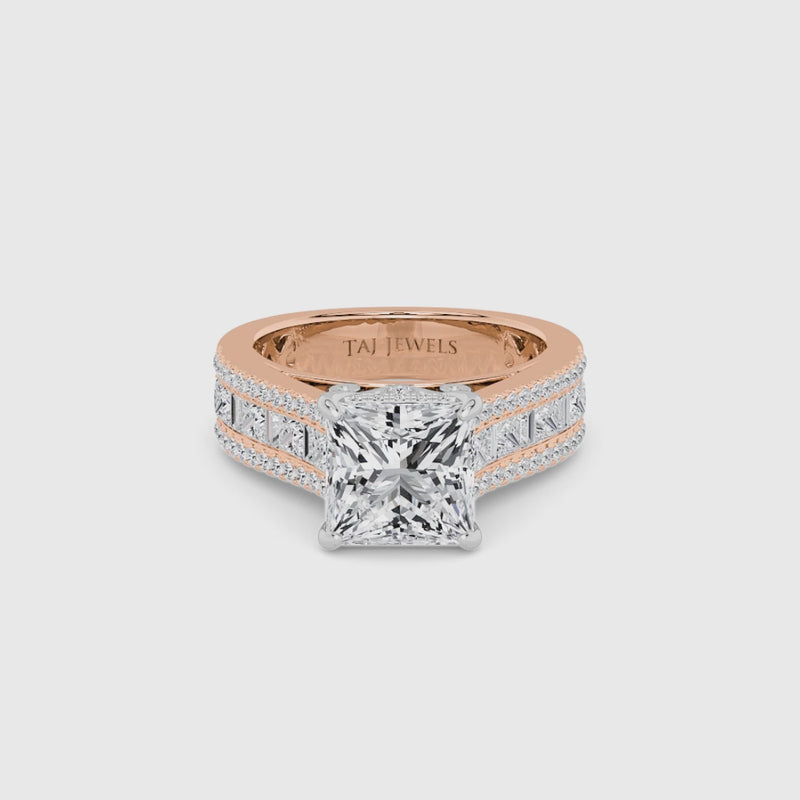 Princess Cut Lab Diamond Engagement Ring with Princess, Baguette & Round Diamond Band (1.5CT+)