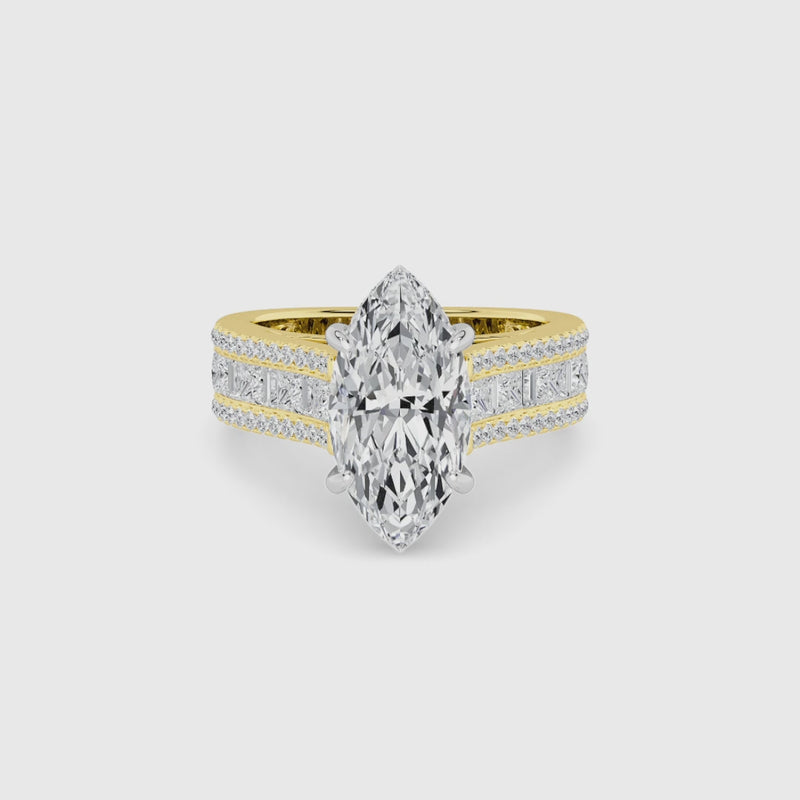 Marquise Brilliant Lab Diamond Engagement Ring with Princess, Baguette & Round Diamond Band (1.5CT+)