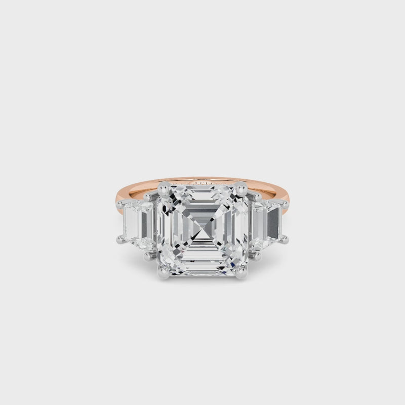 Lab Grown Asscher Cut Trilogy Engagement Ring -1.50ct+