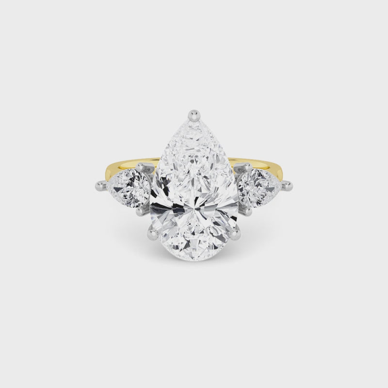 Lab Grown Pear Brilliant Cut Trilogy Engagement Ring -1.50ct+