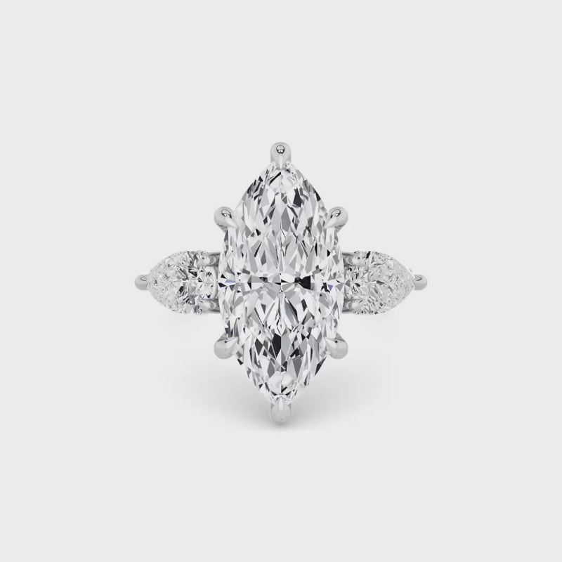 Lab Grown Marquise Brilliant Cut Trilogy Engagement Ring -1.50ct+