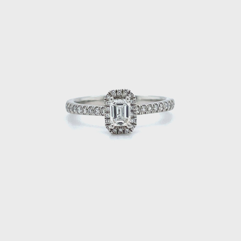 Emerald Shape Single Halo Diamond Ring