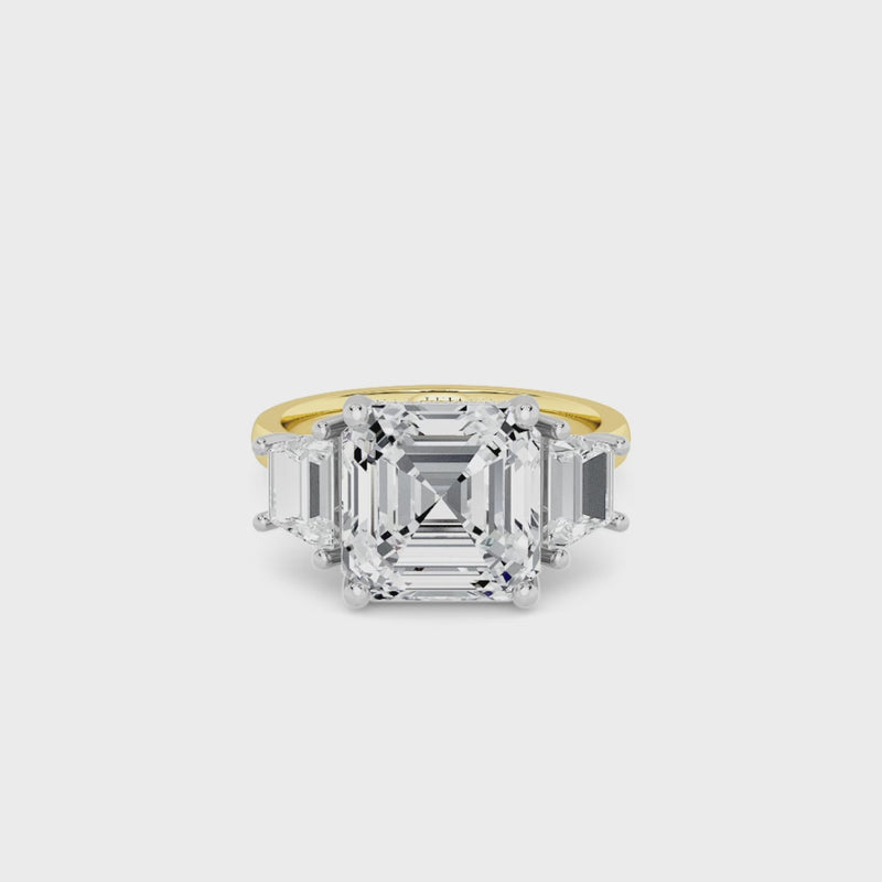 Lab Grown Asscher Cut Trilogy Engagement Ring -1.50ct+