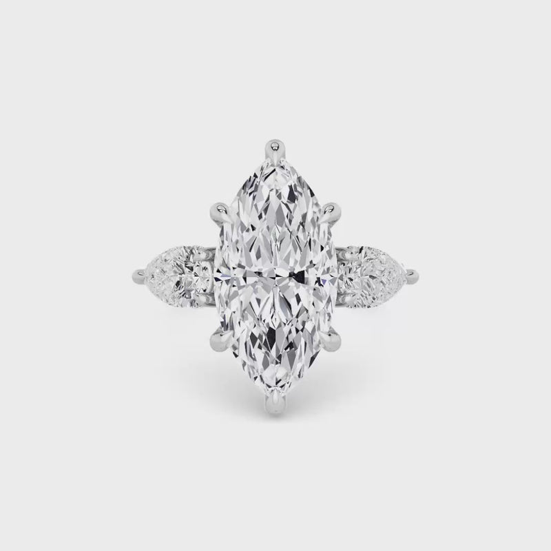 Lab Grown Marquise Brilliant Cut Trilogy Engagement Ring -1.50ct+