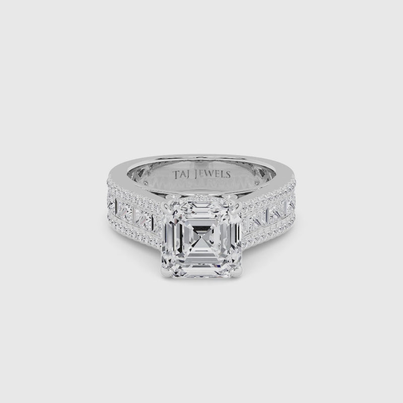 Asscher Cut Lab Diamond Engagement Ring with Princess, Baguette & Round Diamond Band (1.5CT+)