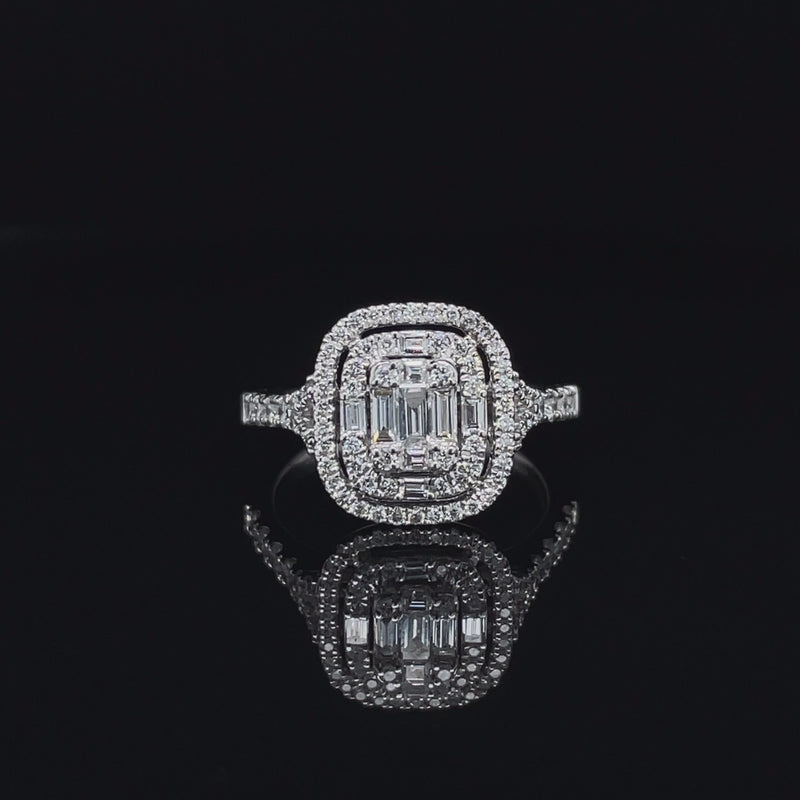 Emerald Shape Double Halo Diamond Ring
