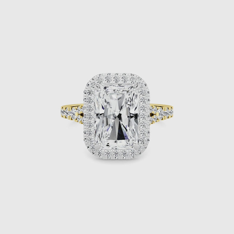 Radiant Cut Lab Diamond 3D Pave Split Shank Halo Engagement Ring (1.00ct+)