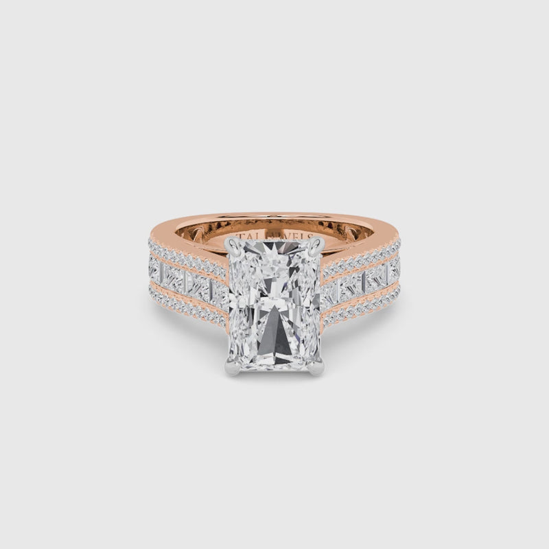 Radiant Cut Lab Diamond Engagement Ring with Princess, Baguette & Round Diamond Band (1.5CT+)