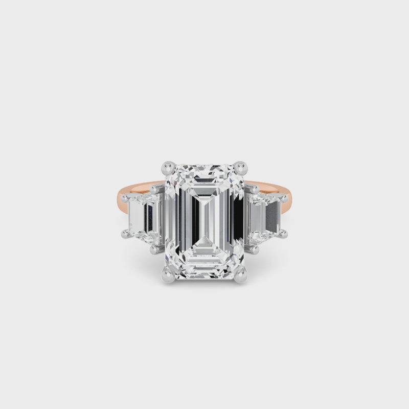Lab Grown Emerald Cut Trilogy Engagement Ring -1.50ct+