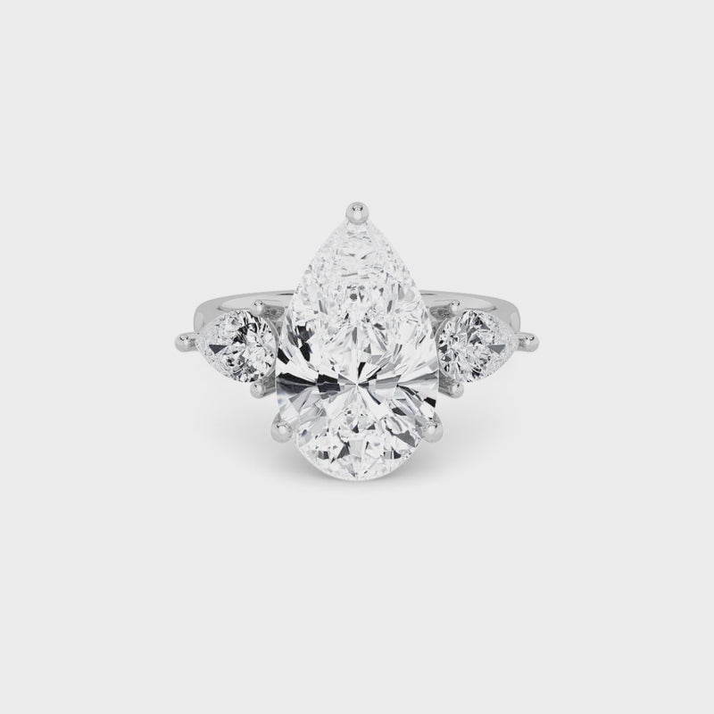 Lab Grown Pear Brilliant Cut Trilogy Engagement Ring -1.50ct+