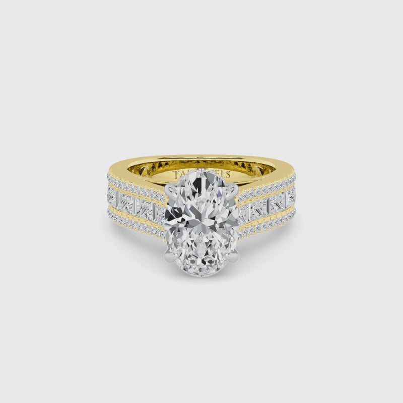 Oval Brilliant Lab Diamond Engagement Ring with Princess, Baguette & Round Diamond Band (1.5CT+)