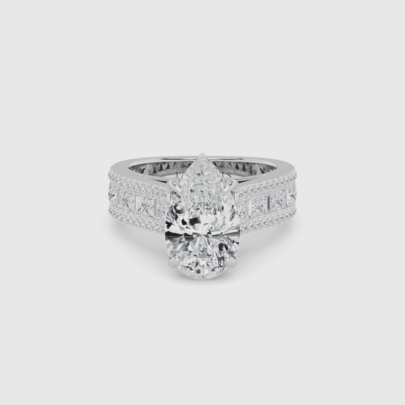 Pear Brilliant Lab Diamond Engagement Ring with Princess, Baguette & Round Diamond Band (1.5CT+)