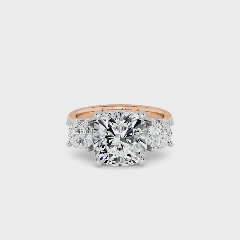 Lab Grown Cushion Cut Trilogy Engagement Ring -1.50ct+