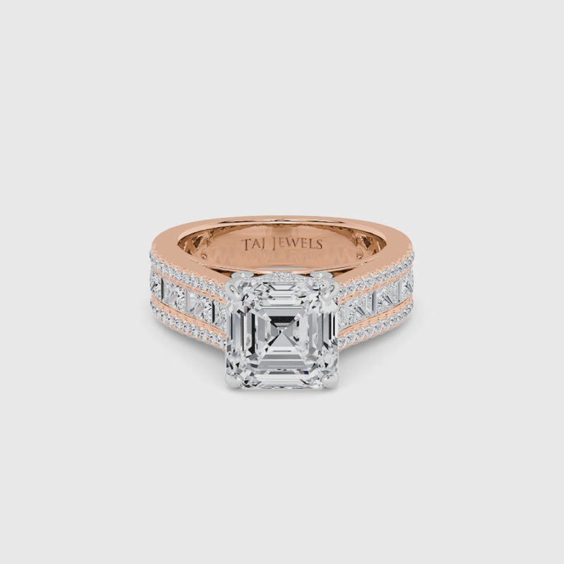 Asscher Cut Lab Diamond Engagement Ring with Princess, Baguette & Round Diamond Band (1.5CT+)