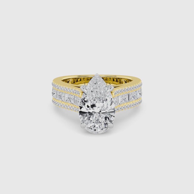 Pear Brilliant Lab Diamond Engagement Ring with Princess, Baguette & Round Diamond Band (1.5CT+)