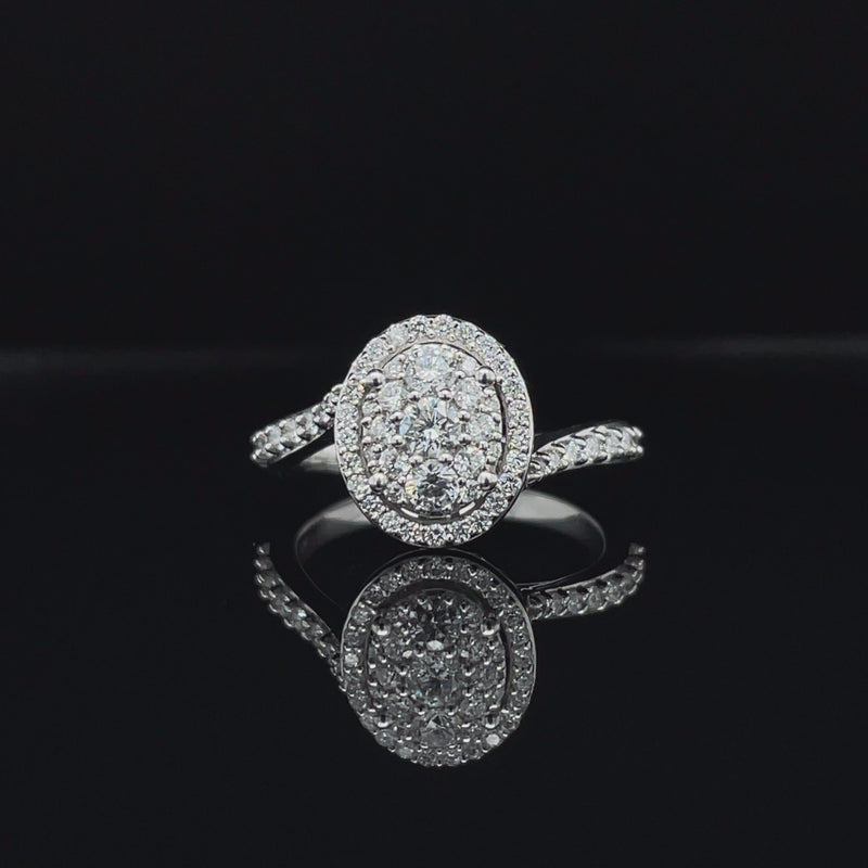 Oval Shape Single Halo Diamond Ring