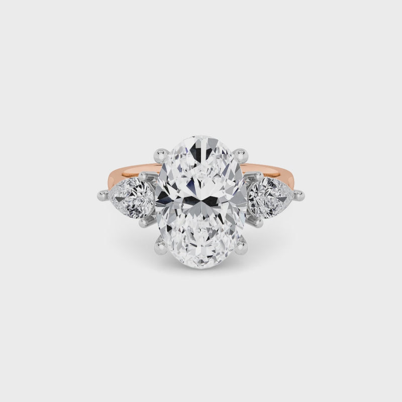 Lab Grown Oval Brilliant Cut Trilogy Engagement Ring -1.50ct+