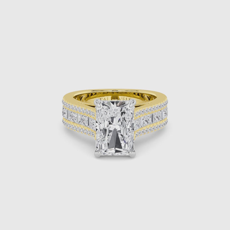 Radiant Cut Lab Diamond Engagement Ring with Princess, Baguette & Round Diamond Band (1.5CT+)